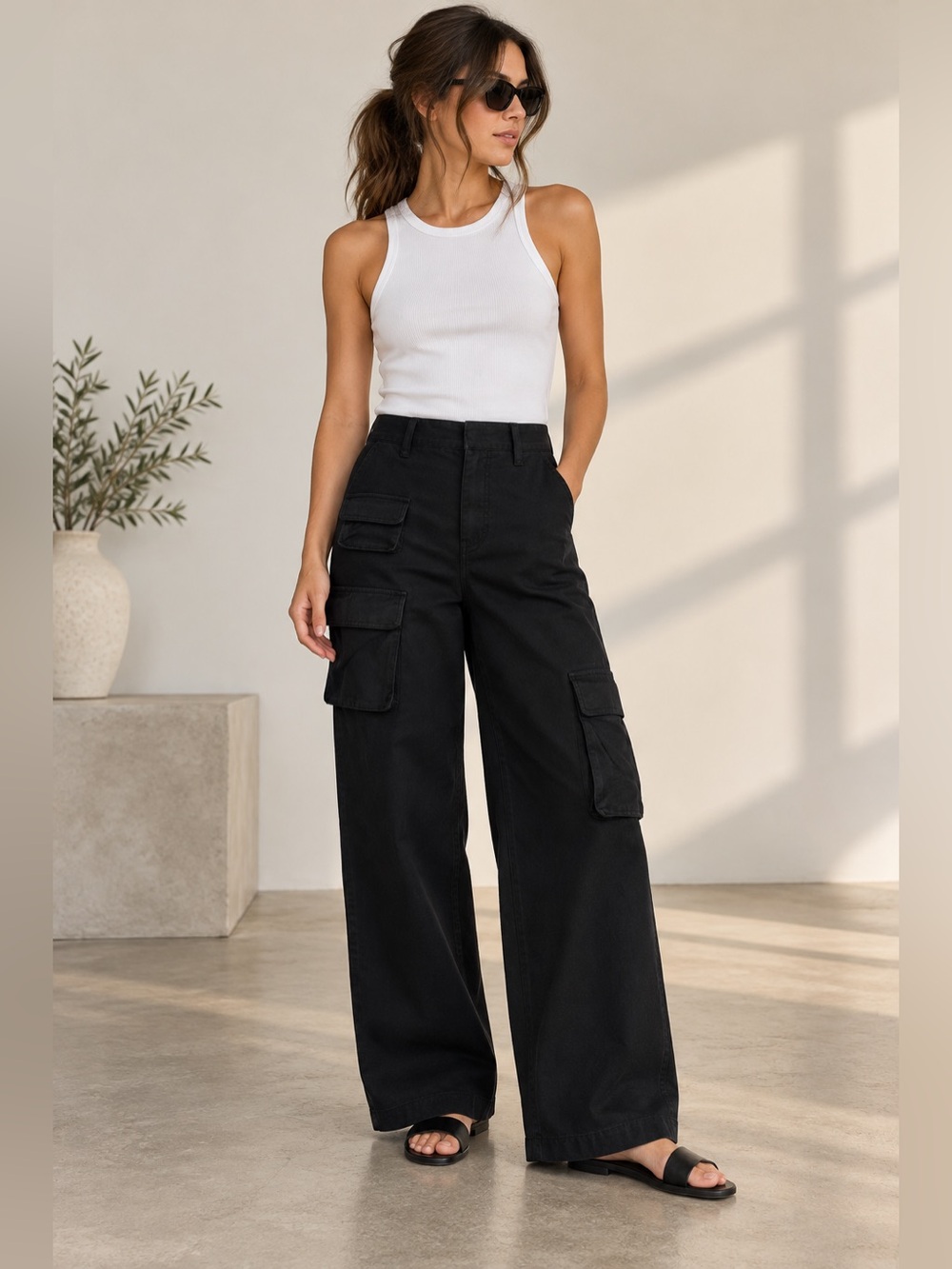 Aritzia Wilfred Wide Leg Cargo Pants Black